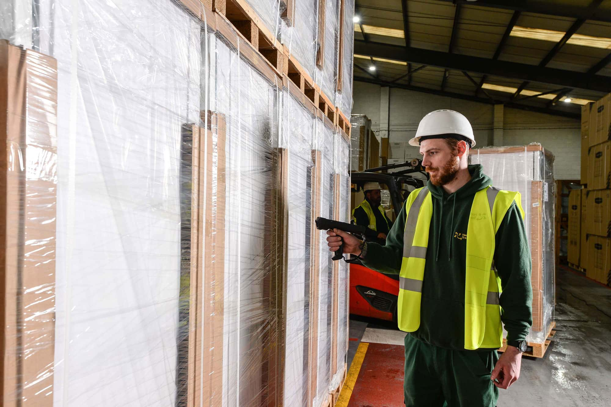 Product in warehouse being scanned